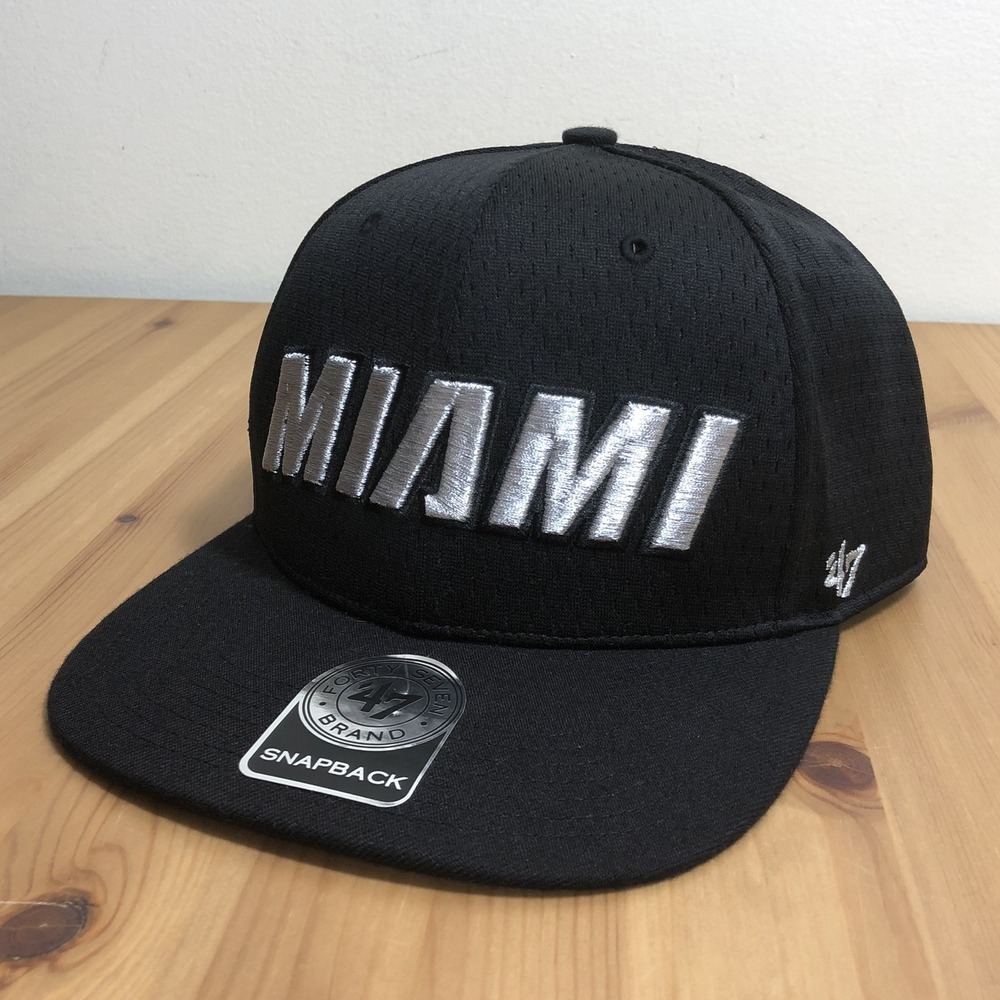 Miami Heat '47 Brand NBA Snapback Hat Adult One Size Black Silver Basketball